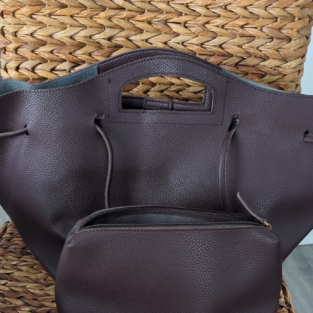 Anthropologie Brown Textured Tote Bag with Pouch